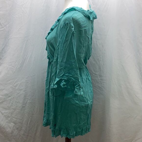 Roxy Second Look Dress Sz L Turquoise Blue coastal cowgirl boho gauze - Picture 5 of 11